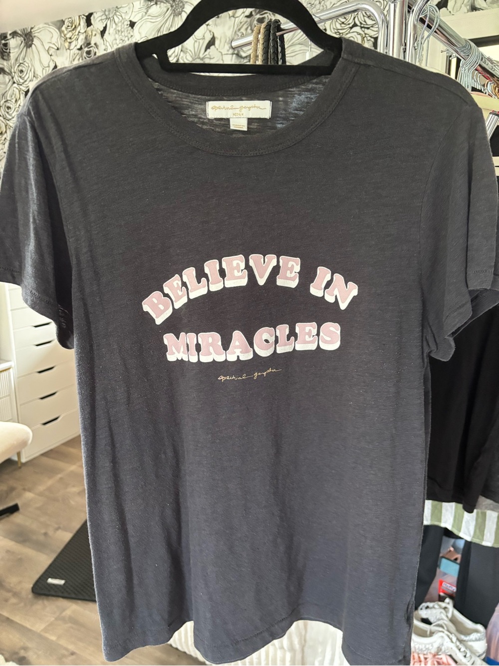 Spiritual Gangster Charcoal Gray Short Sleeve Tee with Pink Lettering